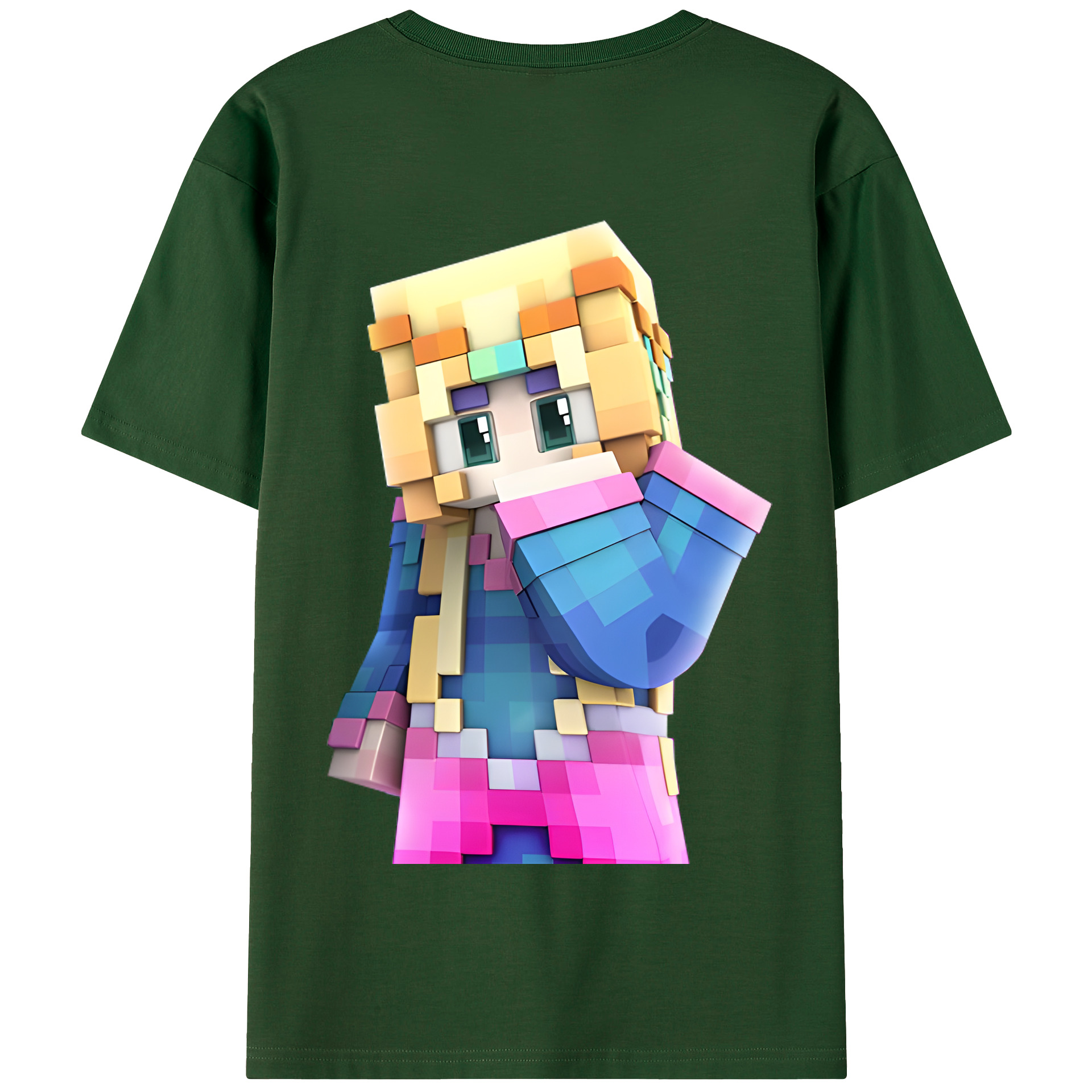 （画像用） マインクラフト ブロックの世界 Minecraft MC Block world 綿100％半袖Tシャツ（背面プリント）